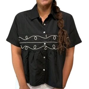 Two 2 Fly Loopty Lou Babydoll Western Top Size 2x - 3x Black White Swirl Cowgirl